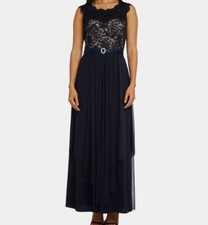 $190 R&M Richards Women's Blue Sequined Lace Chiffon A-Line Gown Dress Size 8