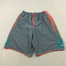Nike Swim Trunks Men Large Gray Solid Logo Swimming Beach Drawstring Lined L