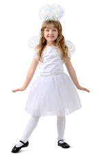 Biblical White Tinsel Angel Skirt Wings Child Costume Kit