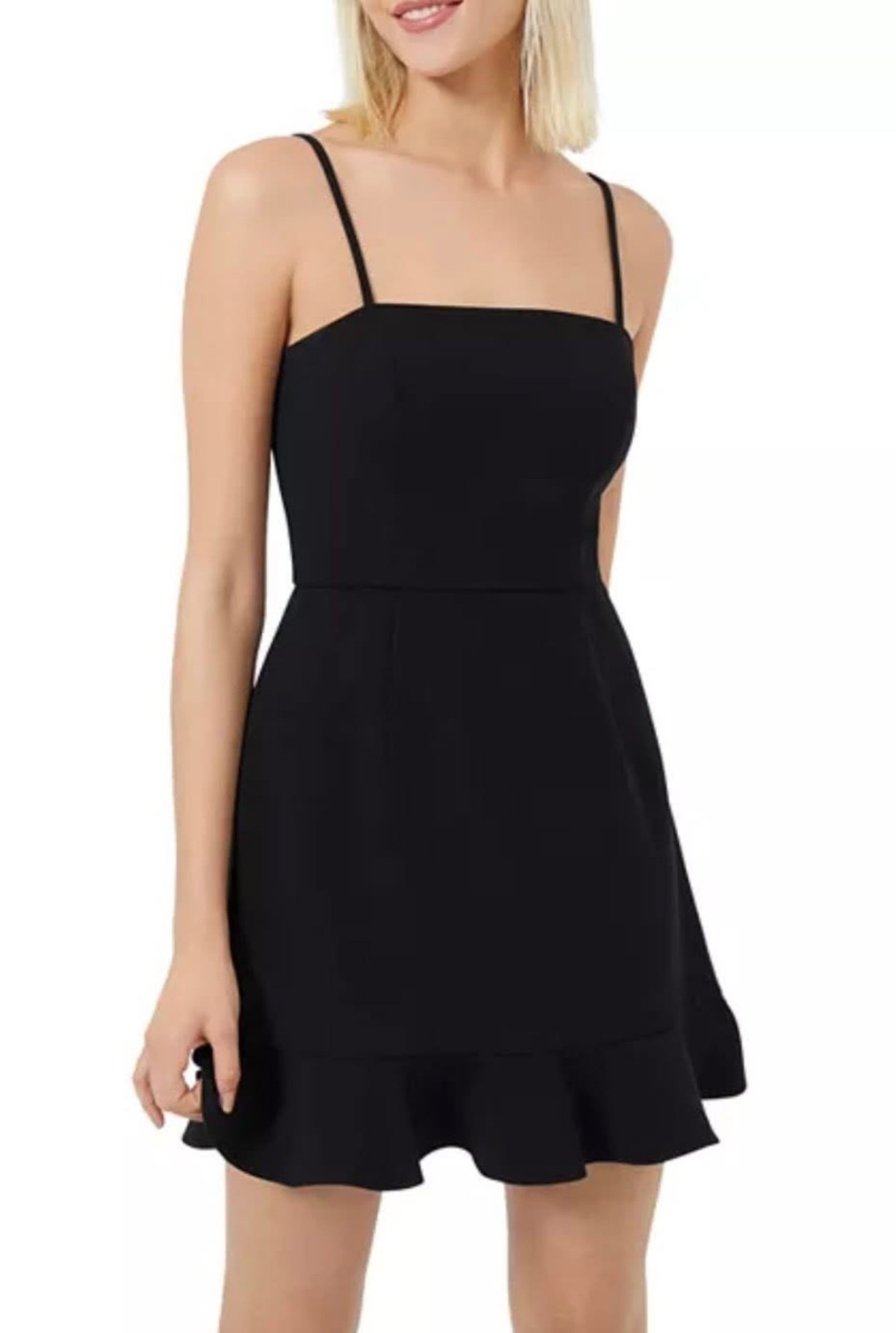 FRENCH CONNECTION Whisper Ruffled Hem Dress In Black  Sz 8 NWT$128