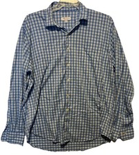 PETER MILLAR Mens Blue Plaid Button Down Dress Shirt Long Sleeve Pocket Size XL