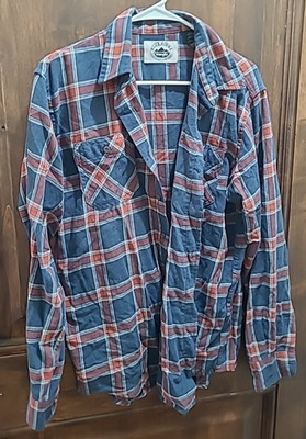 Blue Ridge by Wrangler Button Down Shirt Men Size M Black Blue Red Plaid Pockets