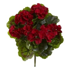 Nearly Natural Indoor/Outdoor Geranium Artificial Bush in Red Set of 4 