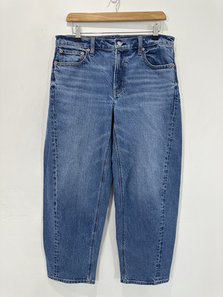 American Eagle Barrel Jeans Women US 6 (32x27) Blue Denim Stretch Hi Rise