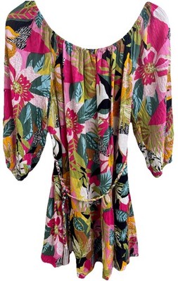 RACHEL ROY (M) Tropical Paradise Gauze Off The Shoulder Mini Dress/Swim Coverup