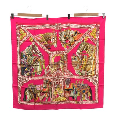 Hermes Scarf La Danse du Cheval marwari 90 cm Silk pink horse 094