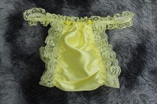 A239 2XL/ElasticW.25-44" Vtg Style Yellow Satin Thong Bikini Panties Underwear