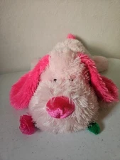 Hugfun Puppy Dog Plush Stuffed Animal Pink Rose In Mouth Floppy Shaggy