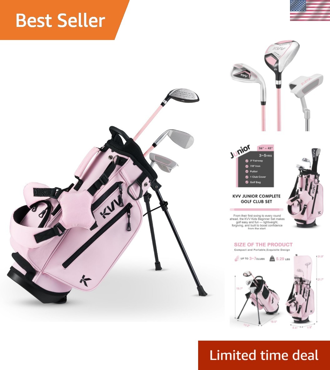 Clubs Set Ages 3-5/6-8/9-12, Complete Kids Golf Set With Lig