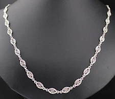 Signed Milor Italy Sterling Silver Open Work Filigree Scrolls Chain 24" Necklace