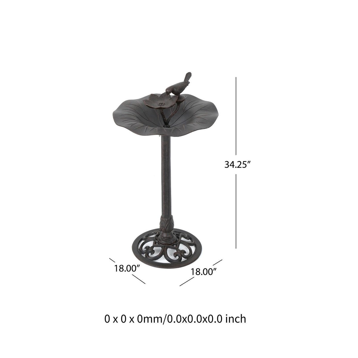 e Outdoor Aluminum and Iron Top Bird Bath with Iron Base, Bronze