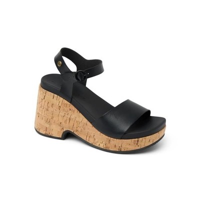 Reef Sunset Sayulita Platform Sandals Womens 9.5 Black Cork Wedge