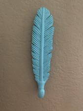 Aqua Feather Hook 6” Long.  Great For Small Spaces Dorms & Apartment! Cute.