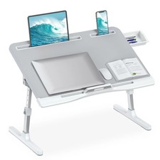 HETTHI Laptop Desk for Bed Adjustable Bed Table with Leather Desktop Foldable
