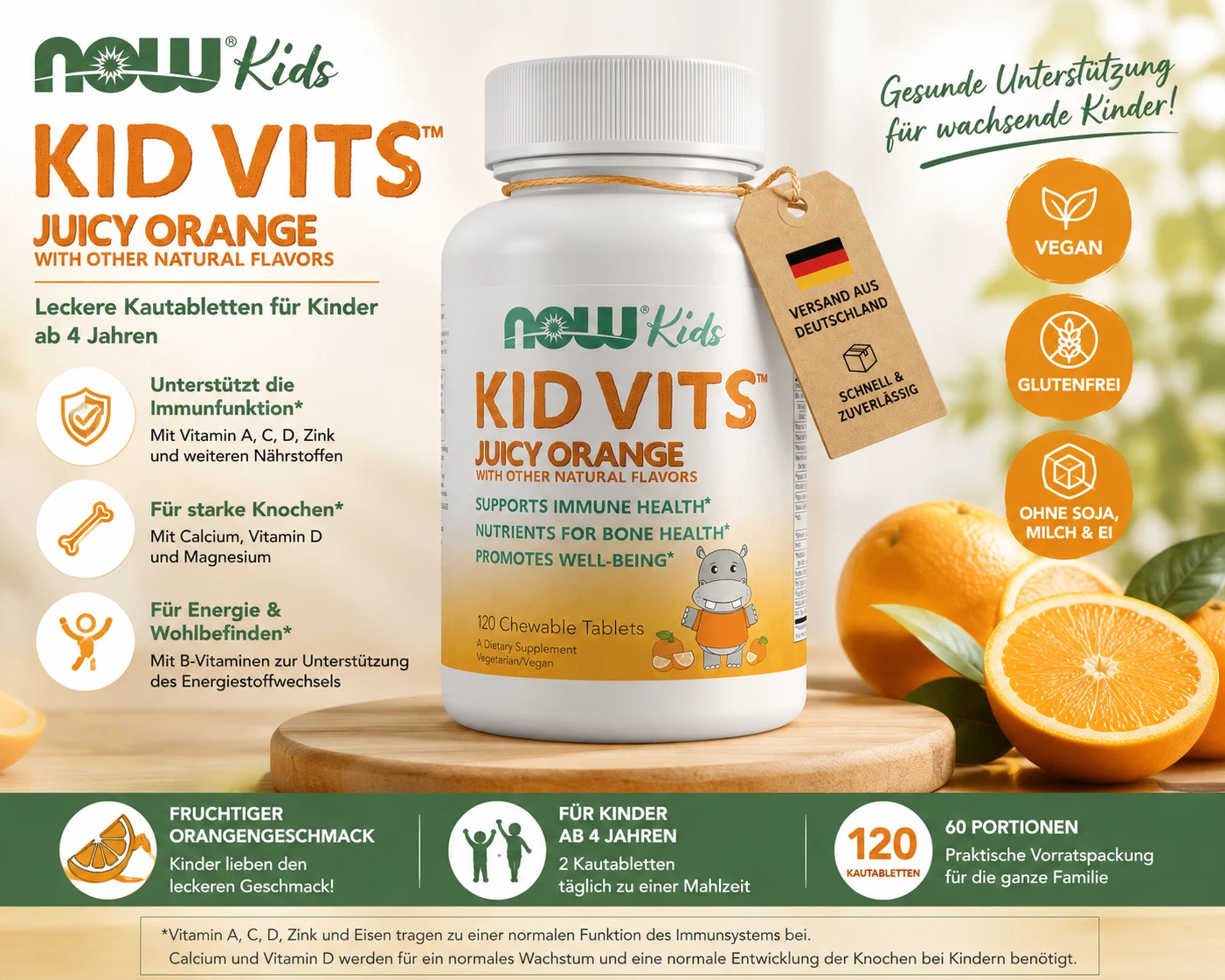 NOW Kids Kid Vits Juicy Orange 120 Kautabletten