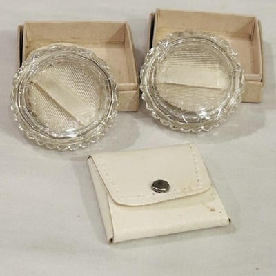 VTG Lot Of 3 Ring Presentation Box Round Clear Lucite & White Folding Snap Shut