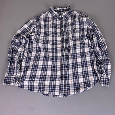 Faded Glory Flannel Shirt Button Down Mens 2XL Navy Blue White Plaid 100% Cotton