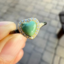 925 Sterling Silver Ring 5mm Heart Natural Turquoise Gemstone Zircon Green Cute