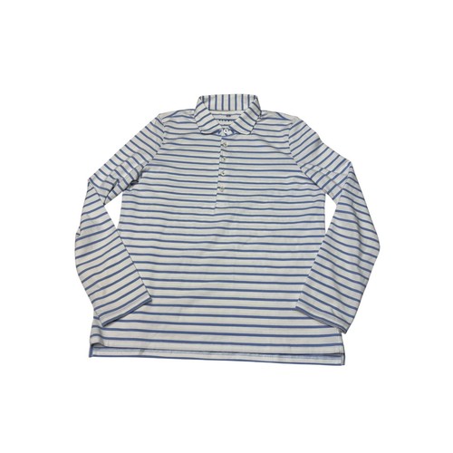 Renwick Long Sleeve Striped Polo Shirt Blue White Pima Cotton Blend Womens M