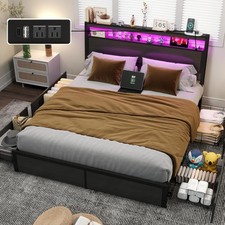 Full Queen King Size Bed Frame with LED Lights,Headboard Metal Platform