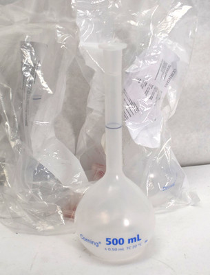 3pcs Corning 5650P-500 500mL Class A Reusable Plastic Volumetric Flask with Cap