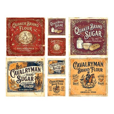 Sugar & Flour Labels Kitchen Decor Vintage Style Stickers, Easy Cut & Peel Sheet