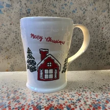 Potter's Studio MUG Merry Christmas Coffee or Tea Mug Red House Trees