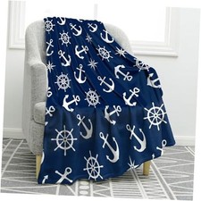 Nautical Anchor Blanket Gifts for Men Women Boaters Sailors Dark Blue Anchor