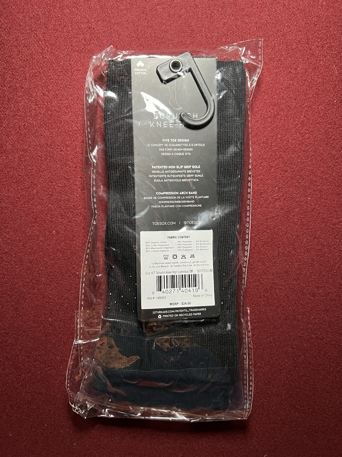 TOESOX Pilates Yoga Socks Size S (6-8) Half Toe Scrunch Knee High Grip Sock