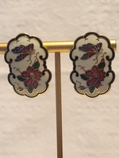 Gold Tone Scalloped Enamel Butterfly Floral Stud Earrings Metal No Stone