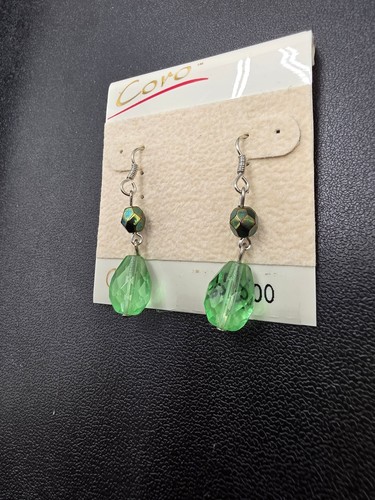 Vintage Coro Green Faceted Crystal Drop Dangle Earrings – Silver Tone - 第 6/7 張圖片