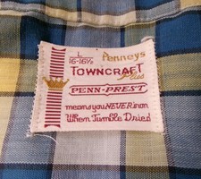 VTG 50s 60s PENNYS TOWNCRAFT SHIRT SzL PENN PREST ROCKABILLY PLAID COLLAR LOOP