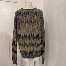 Vintage 80s Blue Tone Striped Pattern Grandpa Sweater size Large