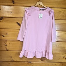 Zara Womens Shift Dress Ruffle Shoulder Long sleeves XS Pink 9273/811/620 NWT