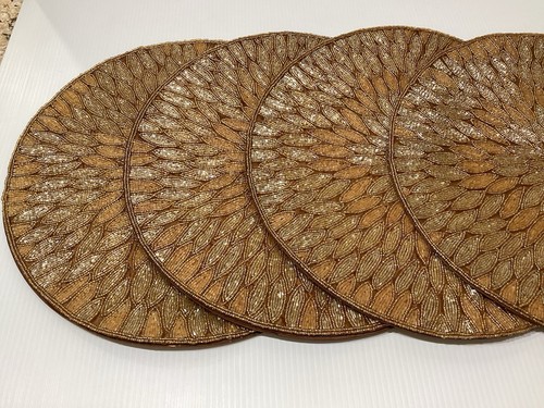 (4) Vintage Pier 1 Solid Beaded Placemats 15” Round NO MISSING BEADS!