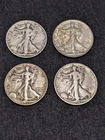 Walking Liberty Half Dollar 50c 90% Silver 4 Coins various years