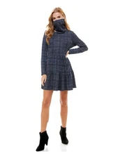 BEBOP Womens Long Sleeve Scoop Neck Cowl Hem Tier Short Fit + Flare Dress