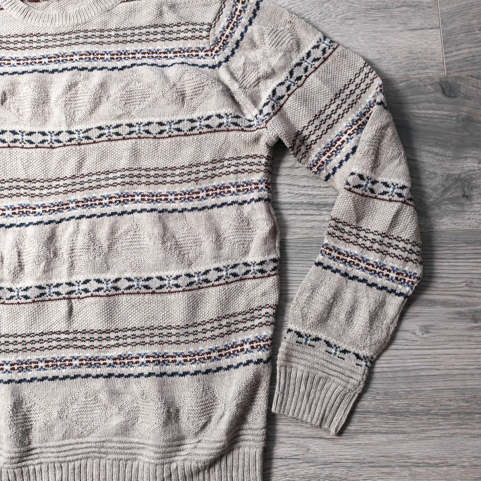 Springfield Crew Neck Jumper Men's Size Large Grey Fair Isle Great Condition image 4