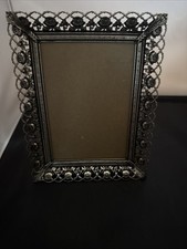 Vintage Ornate Gold Metal Photo Frame MCM Filigree Flowers Easel