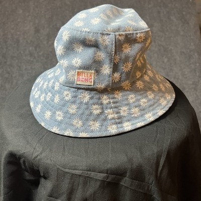 Billabong Women's Blue White Floral Canvas Bucket Hat Summer / Beachwear