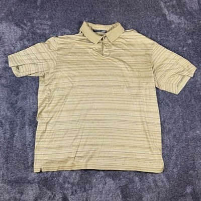 Tiger Woods Collection Mens Large Golf Polo Shirt Striped Olive Tan Short Sleeve