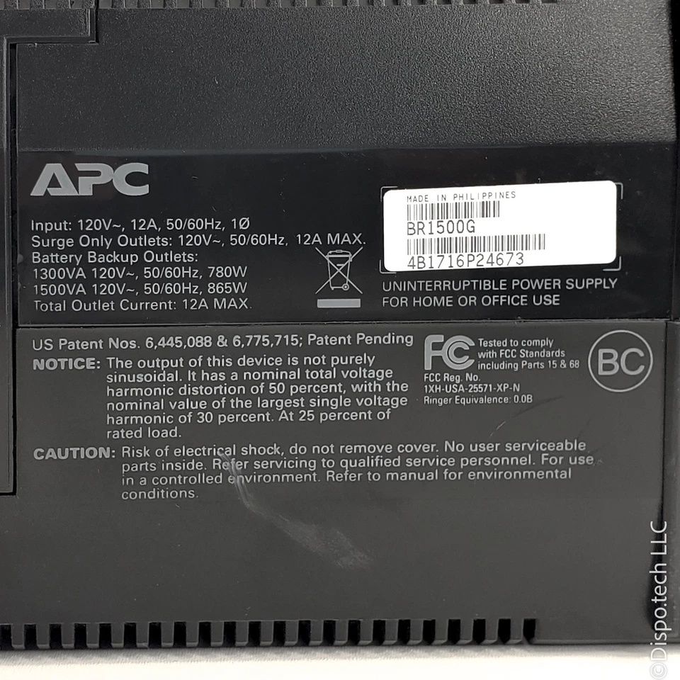 APC Back‑UPS Pro 1500VA BR1500G Tower UPS 865W 10‑Outlet with AVRn - No Battery - Image 4 of 4