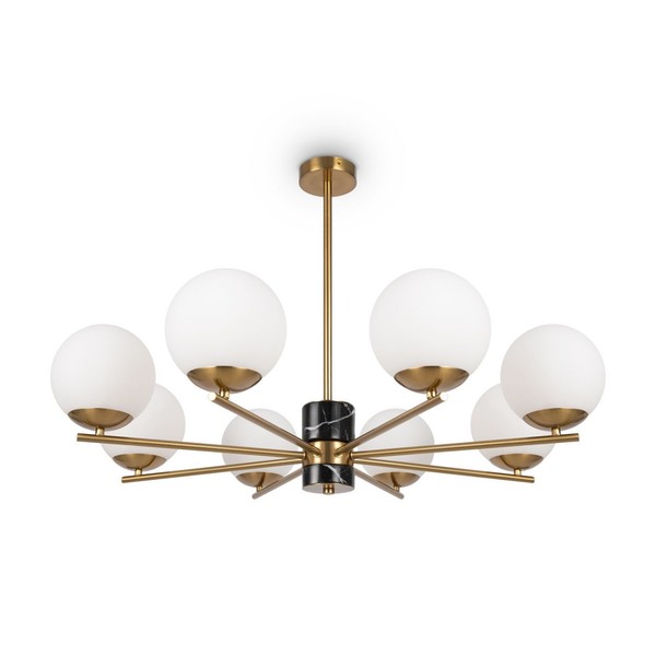 Deckenlampe Glas Metall In Messing Wohnzimmer Ø81 Cm E27 Deckenleuchte 8-Flammig-image