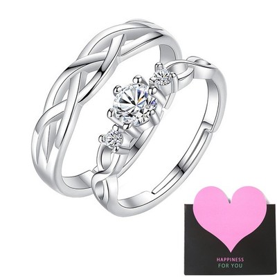 His Hers Infinity Knot Clear CZ Eternity Bands Set Couple Matching Promise Rings