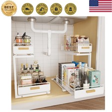 Adjustable 2 Tier Storage Rack with Ball-Bearing Drawers for Instant Order