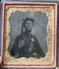 Civil War 1/6 Tintype Photo of a Union Soldier Armed with Musket