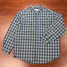 Carhartt Plaid Button Up Shirt 2XLT Blue Yellow 100 Cotton Long Sleeve TALL