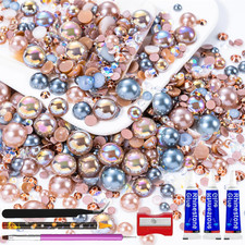 60G Coffee Flatback Rhinestones Half Pearls for Crafting, Mixed Size 3Mm-10Mm Re