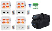 4 Rockville BEST PAR 50 White Rechargeable Par Lights Wireless DMX RGBWA UV Bag