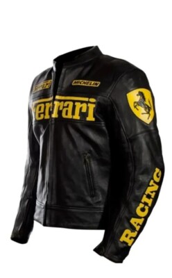 【関税&送料込】FERRARI Coats Black Ferrari Black & Yellow Motorcycle Leather Riding Jacket